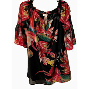 Flying Tomato Off Shoulder Blouse Womens Medium Floral Bell Sleeve Boho Top S